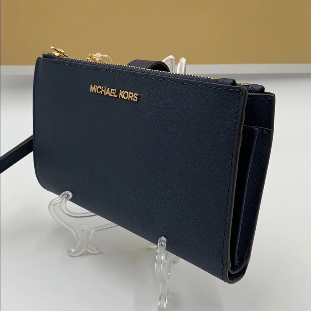 MICHAEL KORS LG DOUBLE ZIP WRISTLET NAVY